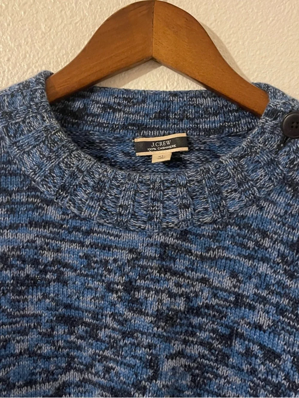 J. Crew 100% Cashmere Women’s XL Blue Marled Button-Shoulder Crewneck Sweater